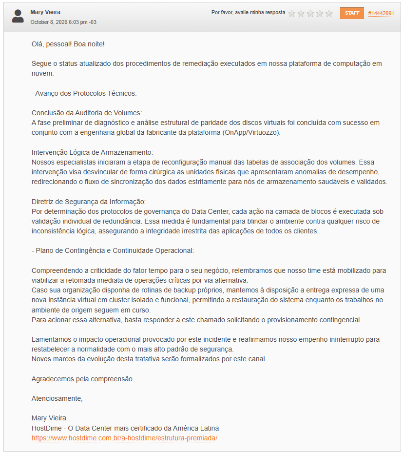 Ticket de Suporte - Status do Servidor